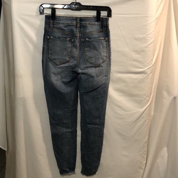 KanCan Distressed Exposed Button Fly Raw Hem Skinny Stretch Jeans - Picture 4 of 6